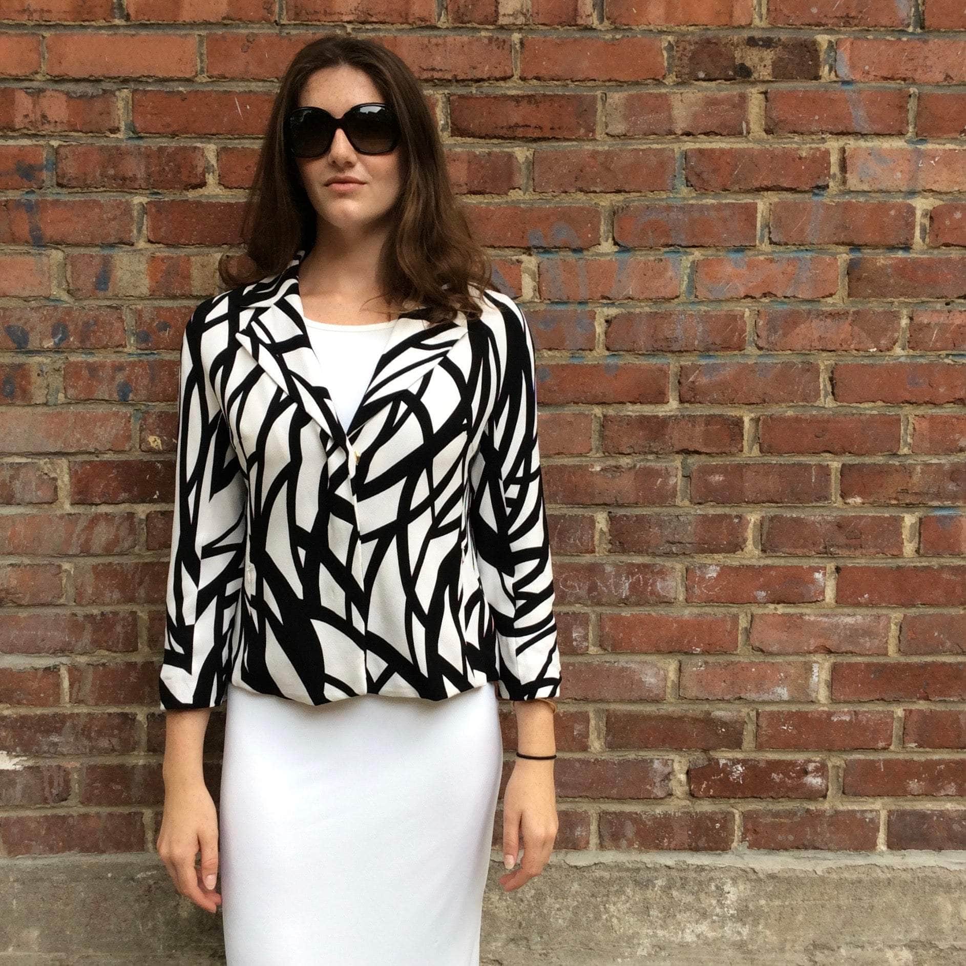 Escada Black and White Printed Blazer S-M sold by bohemevintage.com