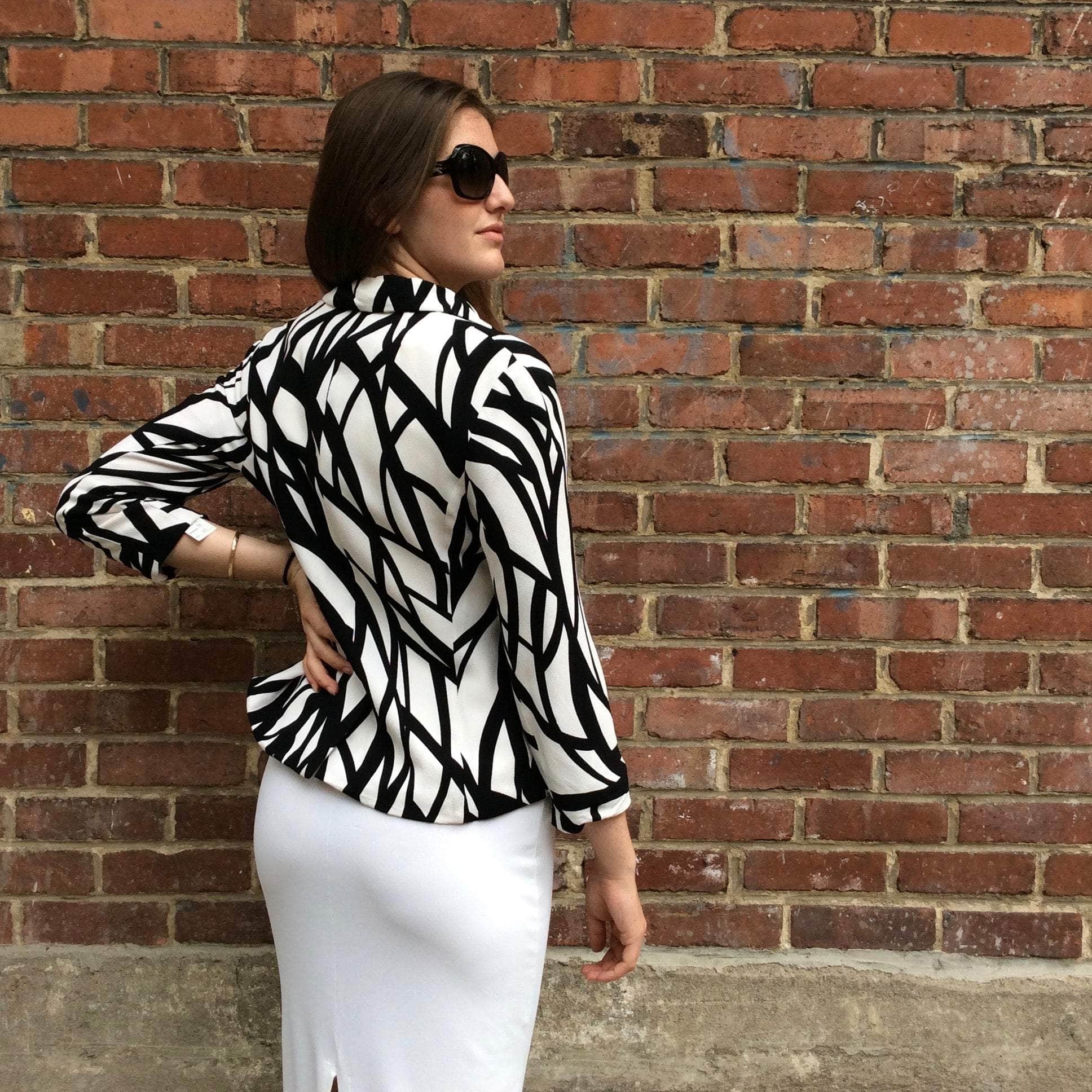 Escada Black and White Printed Blazer S-M sold by bohemevintage.com