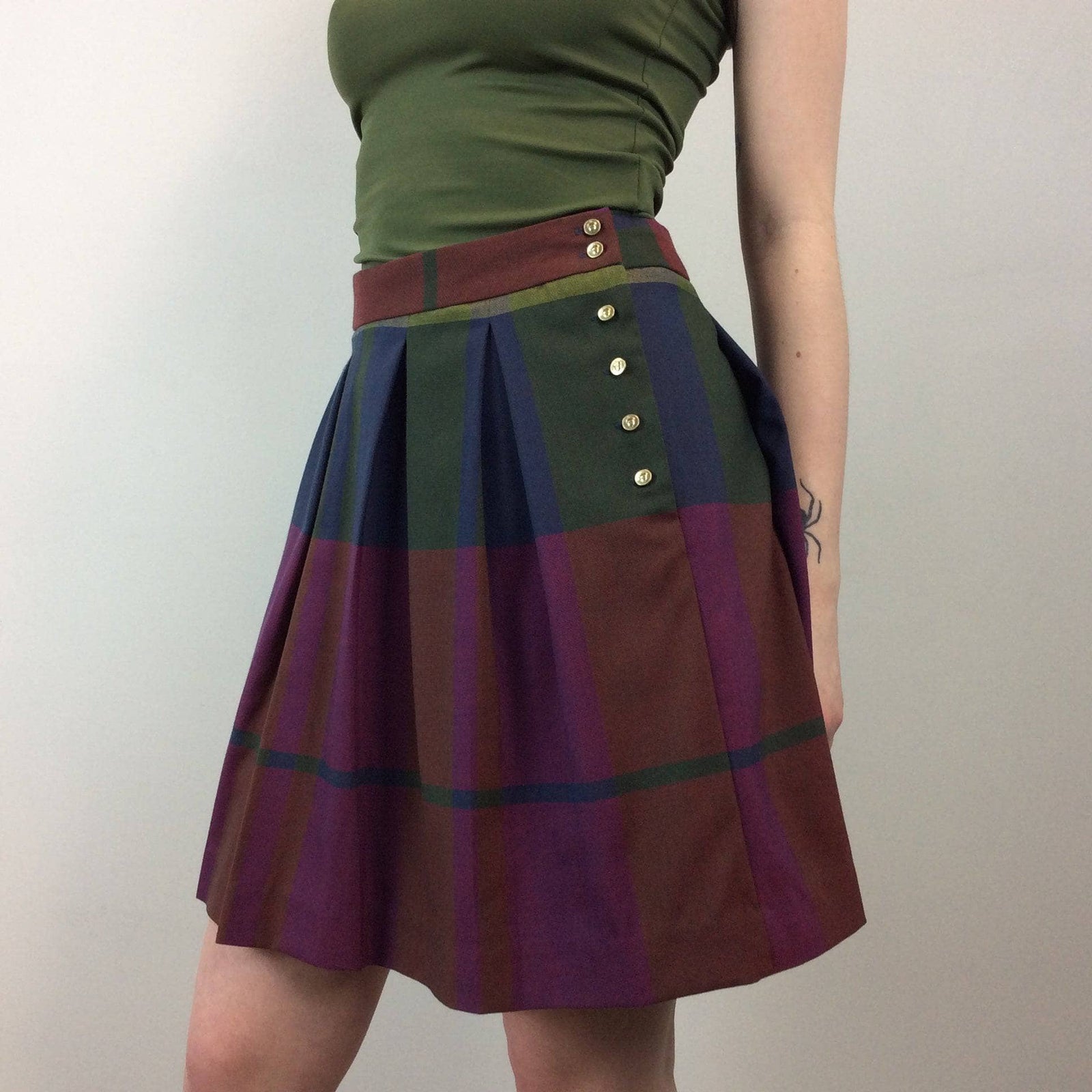 Blue and green plaid pleated skirt outlet