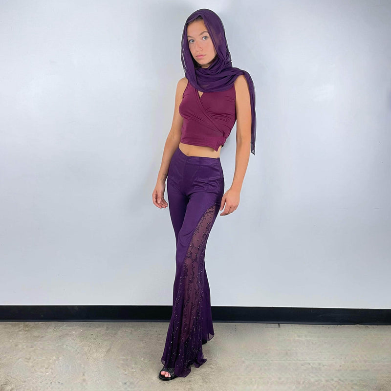 Purple Mid-Rise Flared Silk Pants Size X-Small / Small sold at bohemevintage.com Montreal