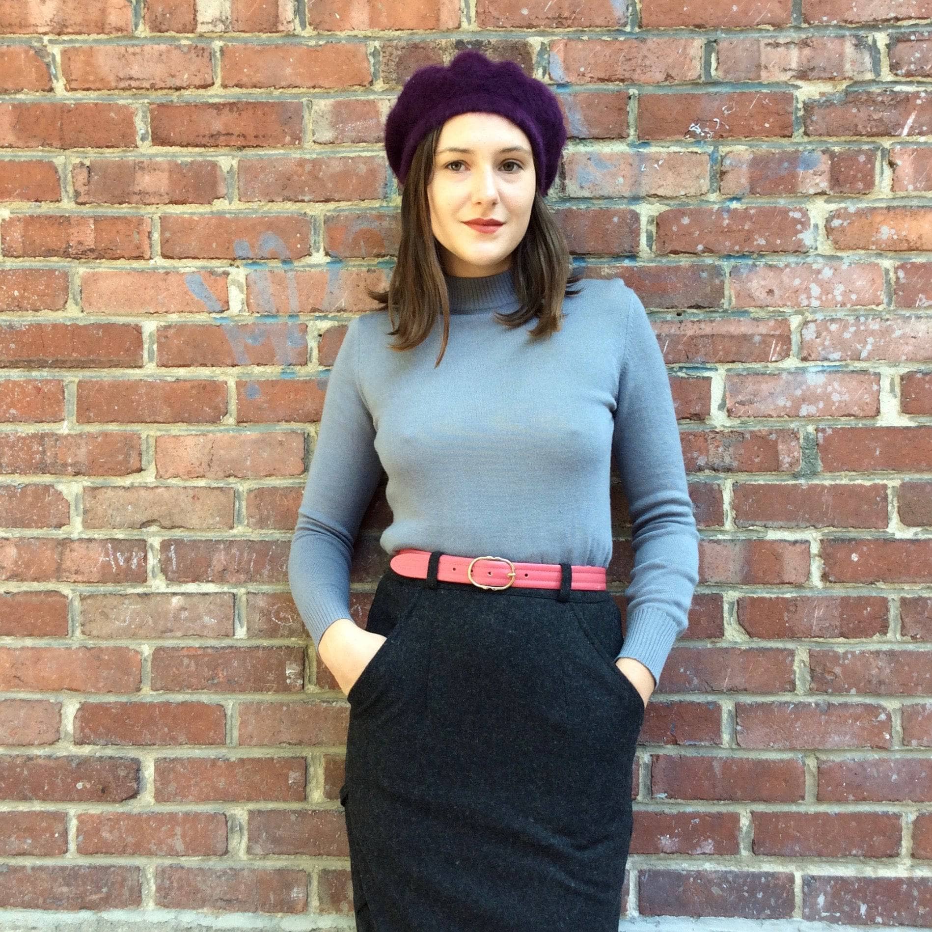 Bohème Vintage Women's Designer Tops Rodier Grey Mock Neck lightweight Wool Sweater S-M