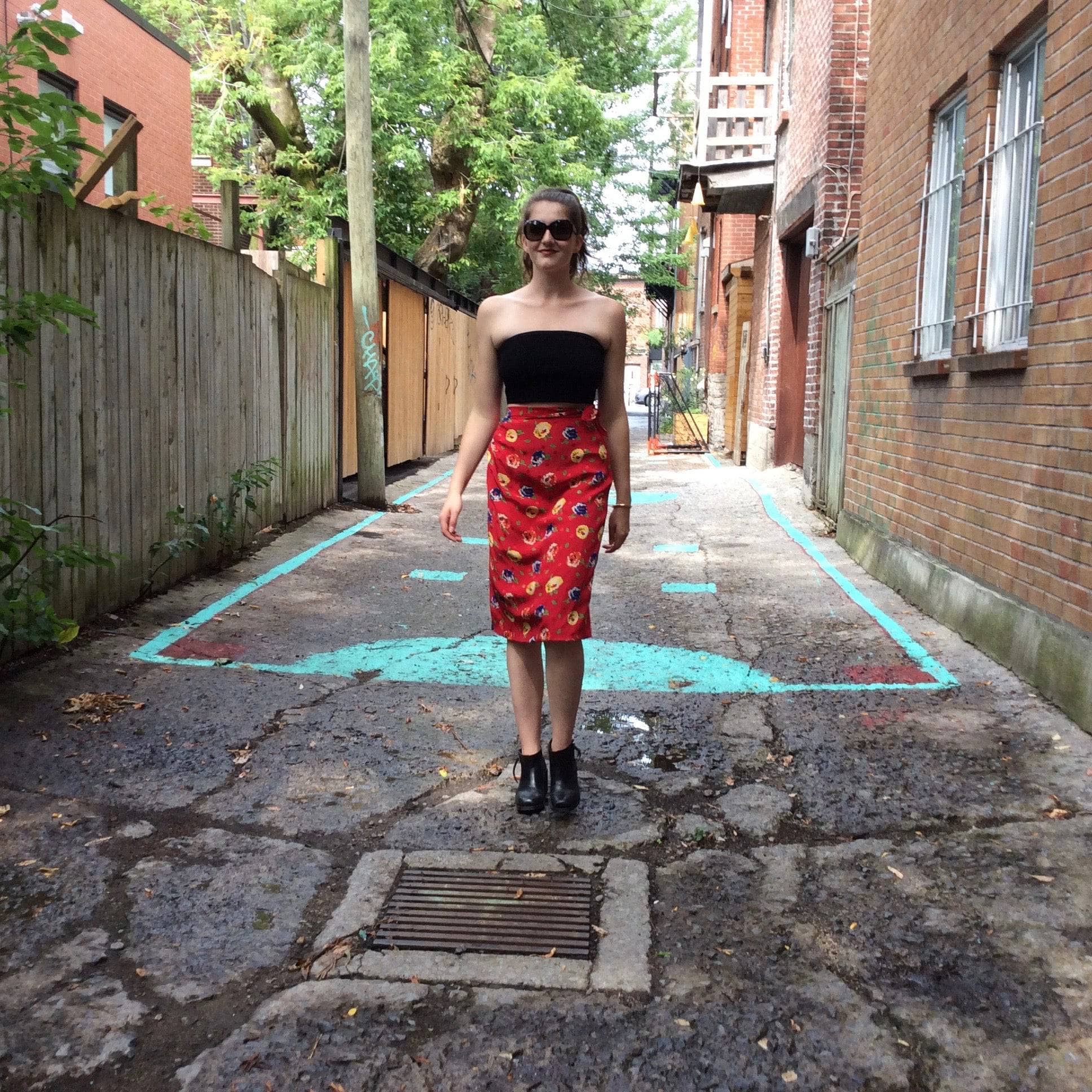 Bohème Vintage Women’s Designer Bottom UNGARO 1980s Red Silk Midi Skirt M