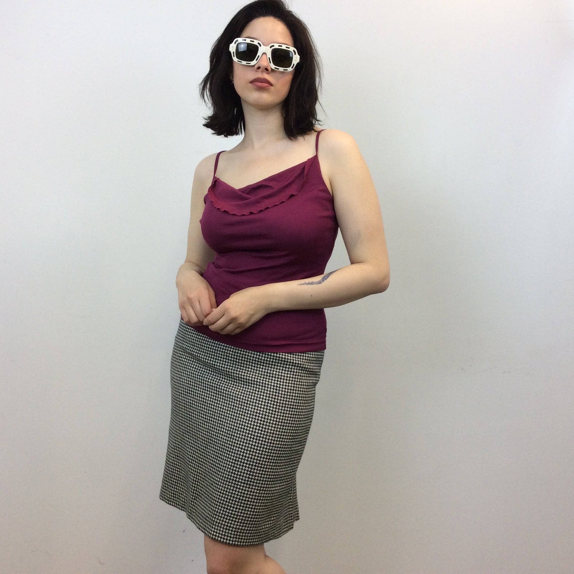 Bohème Vintage Women's Designer Bottoms Valentino Houndstooth Knee Length Wool Skirt Medium