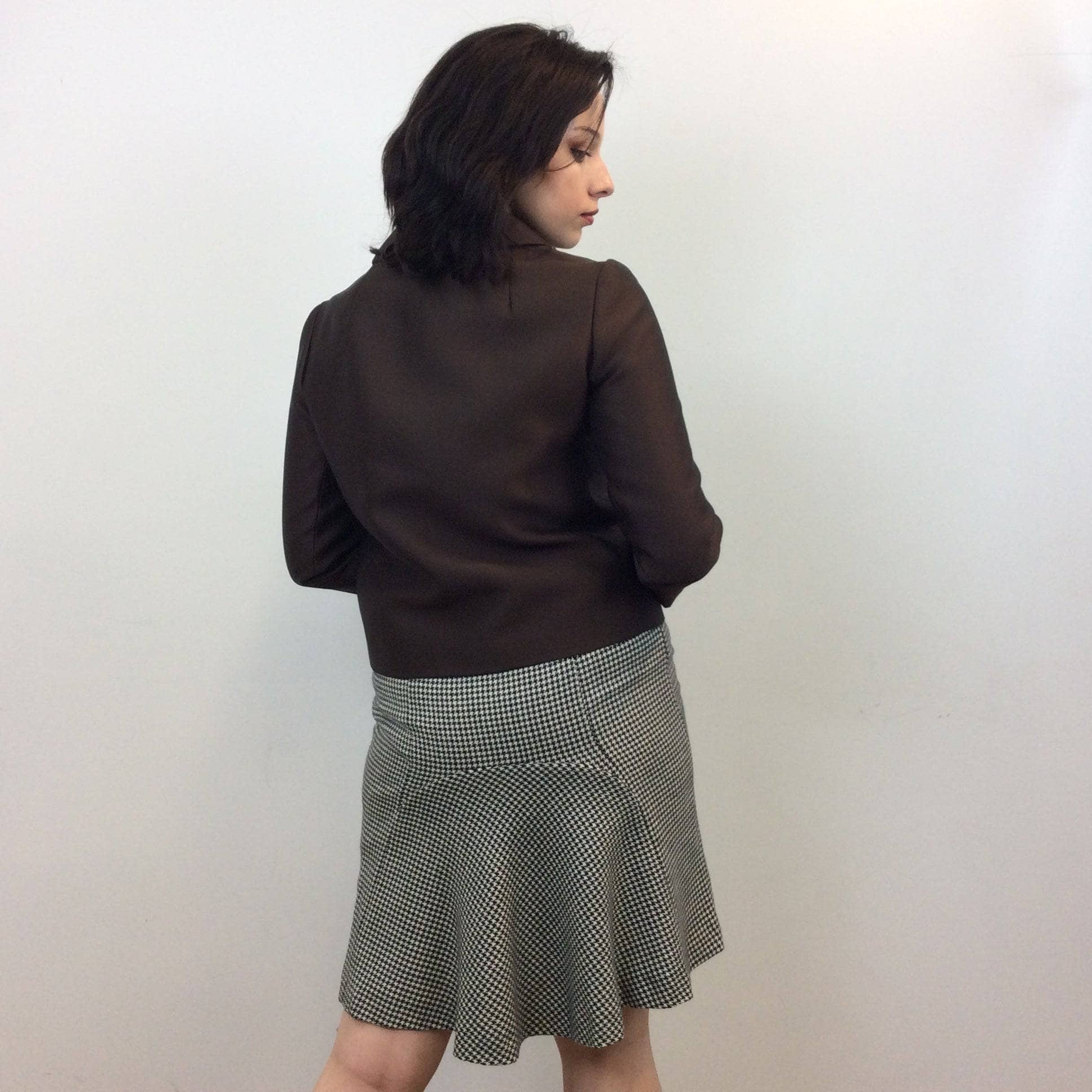 Bohème Vintage Women's Designer Bottoms Valentino Houndstooth Knee Length Wool Skirt Medium