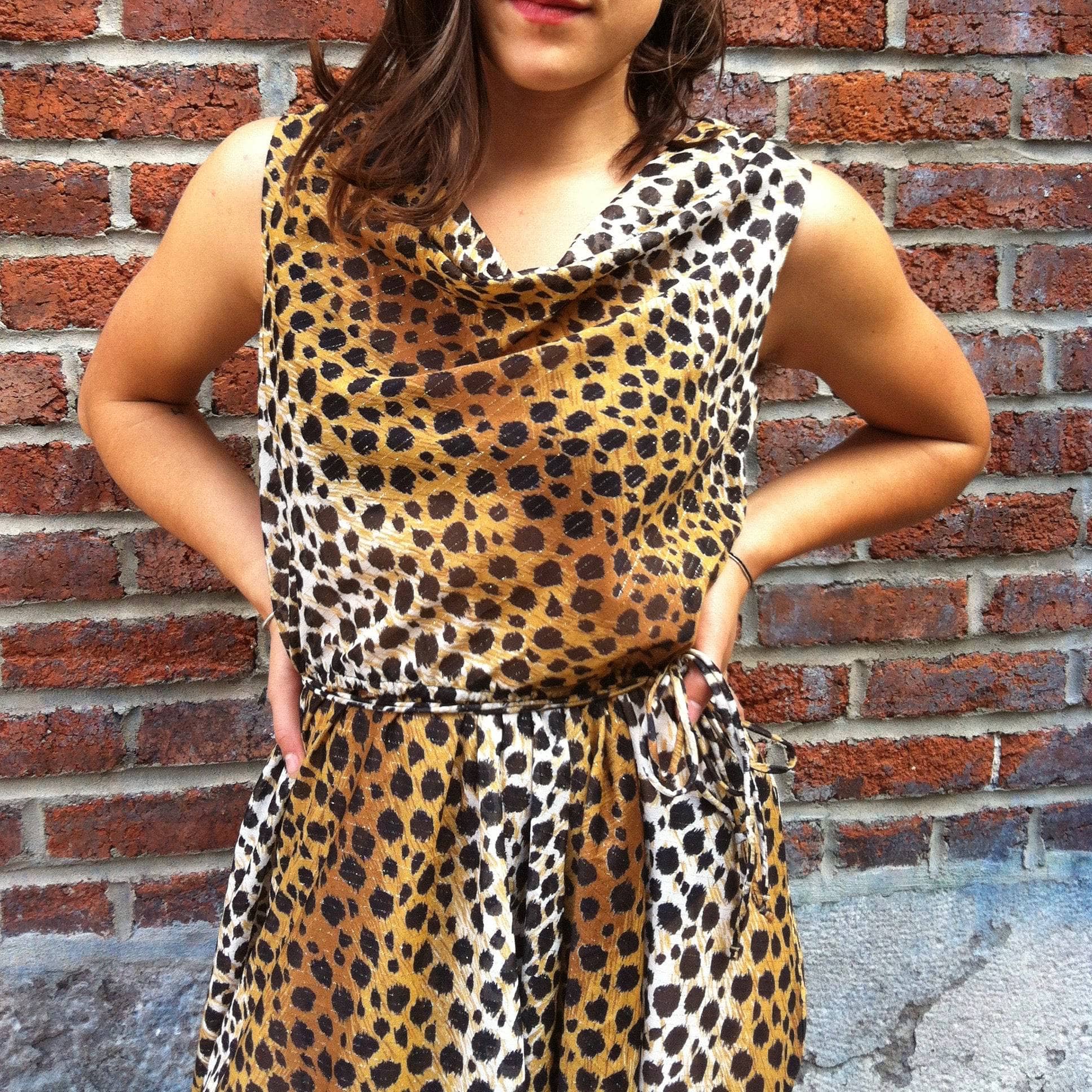 Bohème Vintage Dress Vintage Handmade Leopard Print Flowy Wrap Dress