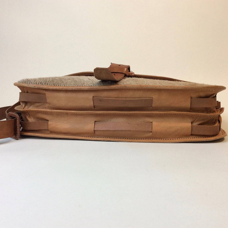 Bottom View of Vintage Leather and Horse Hair Messenger Bag, sold by bohemevintage.com Montréal