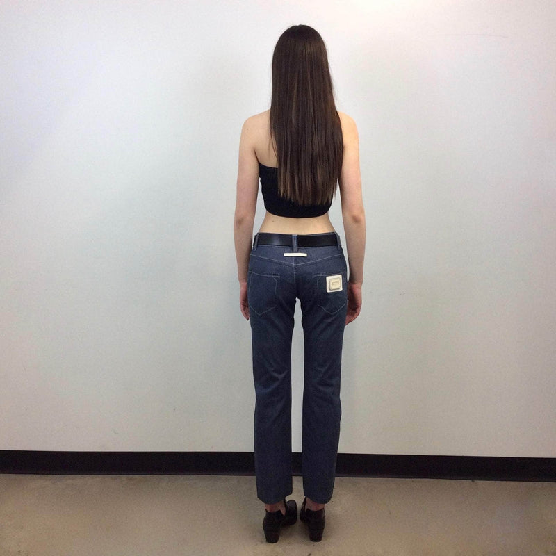 Back view of Jean Paul Gaultier Cigarette style Low Rise Jeans sold by bohemevintage