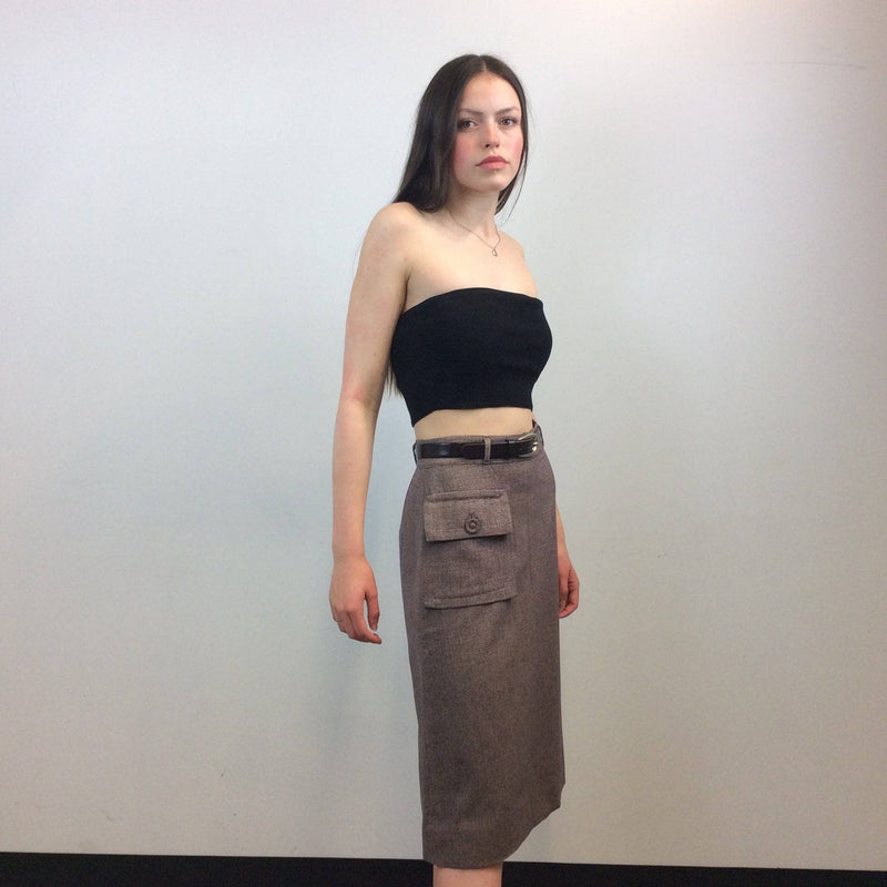 Side Front View of 1940s A-line Midi Wool Skirt Size Small sold by bohemevintage.com Montreal