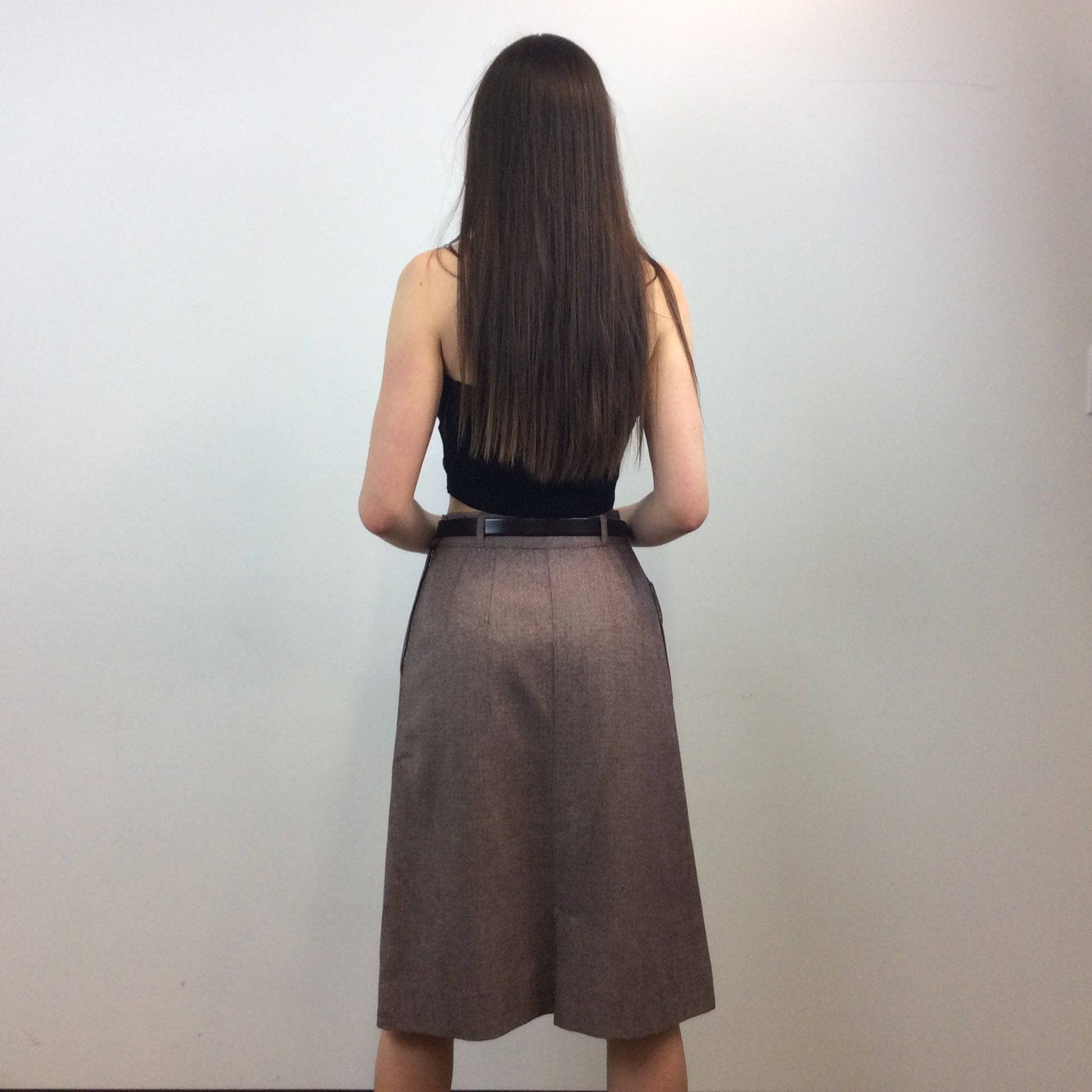 Back view of 1940s A-line Midi Wool Skirt Size Small sold by bohemevintage.com Montreal