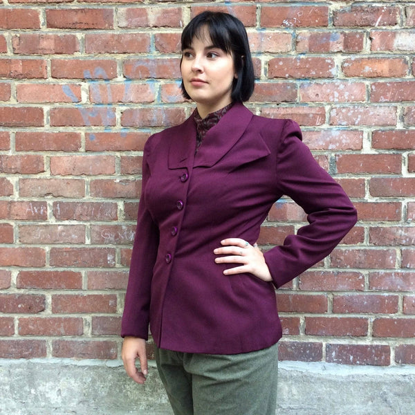 1940s Fitted Eggplant Colour Wool Blazer size M sold by bohemevintage.com