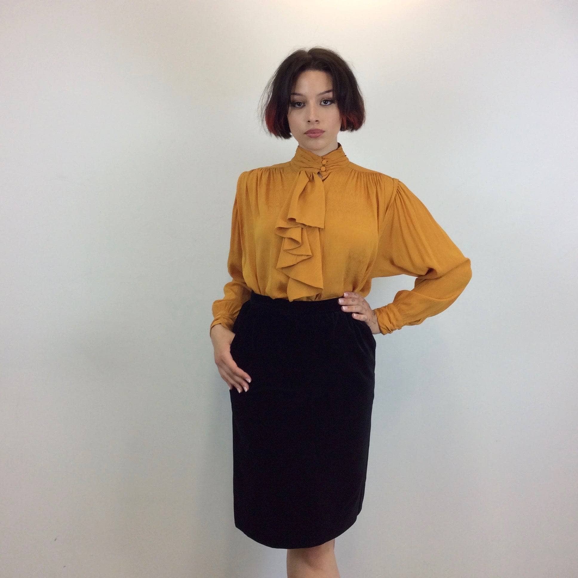 1980s Ted Lapidus Designer Brocade Long Sleeve Jabot Blouse | Bohème Vintage