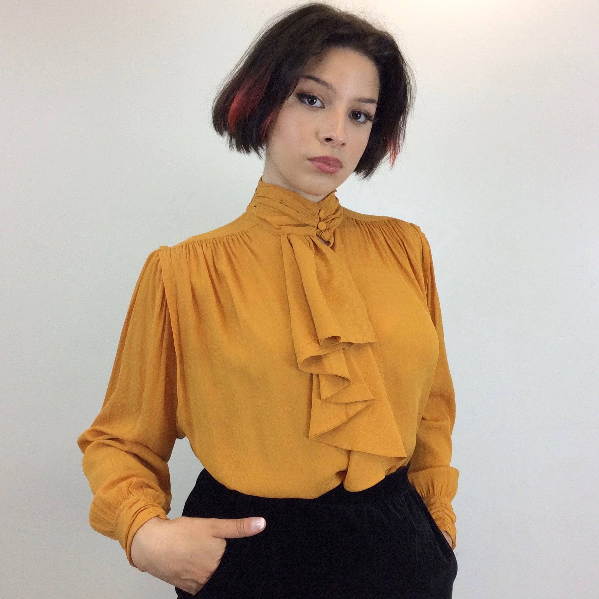 1980s Ted Lapidus Designer Brocade Long Sleeve Jabot Blouse | Bohème Vintage 