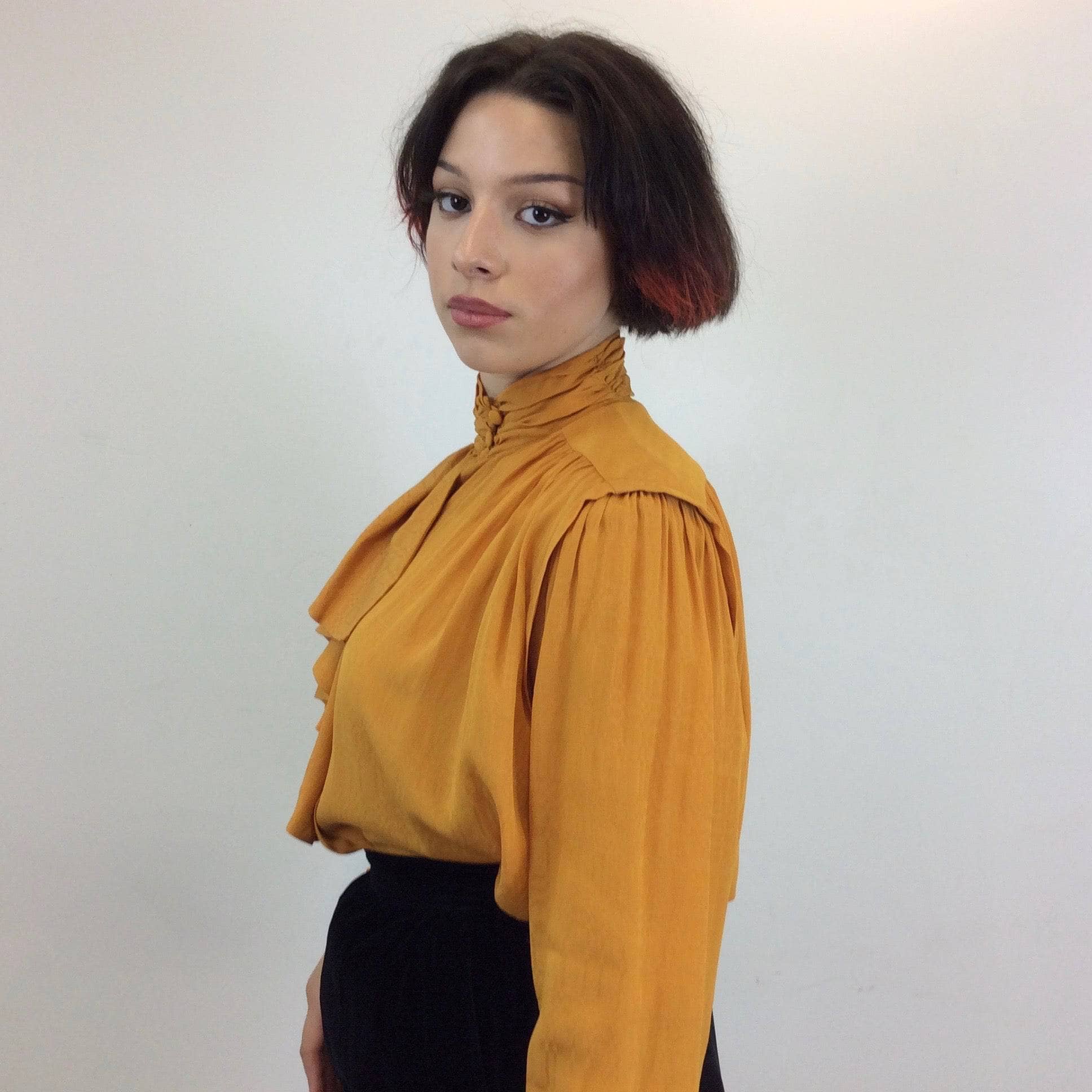 1980s Ted Lapidus Designer Brocade Long Sleeve Jabot Blouse | Bohème Vintage